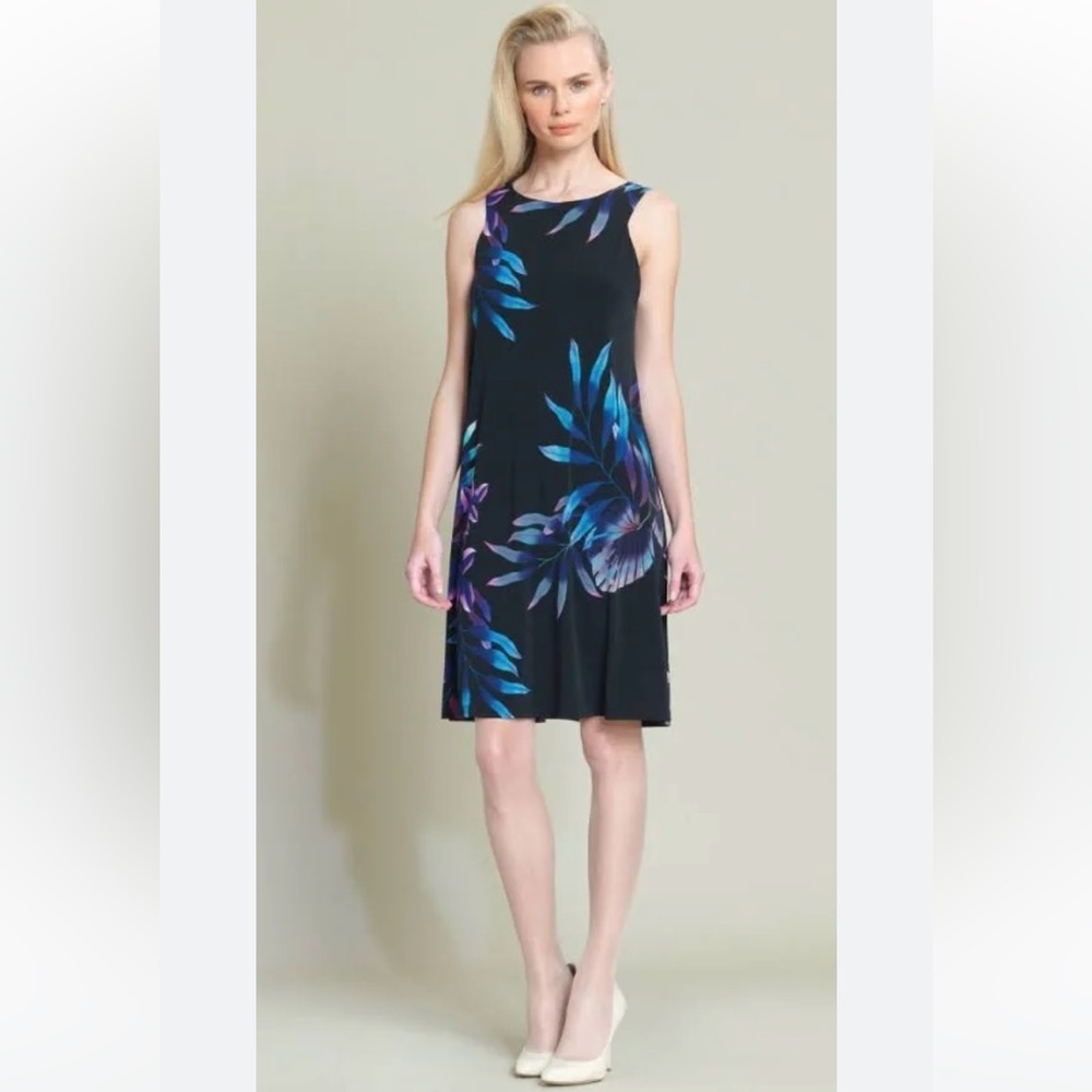 Clara Sun Woo Clara Sunwoo Tropical‎ Leaf Print Jewel Swing Dress Size Small